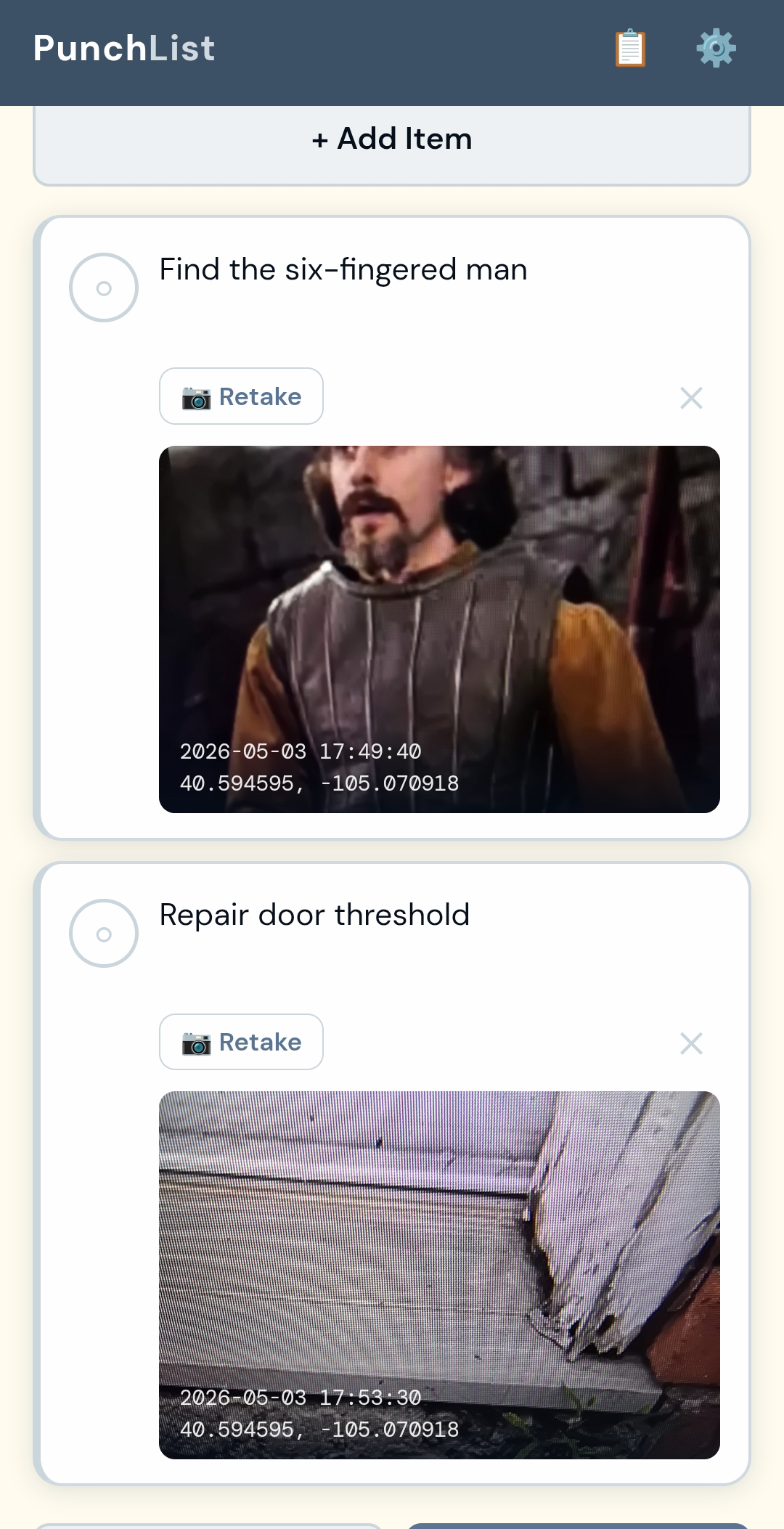 PunchList Solo app screenshot