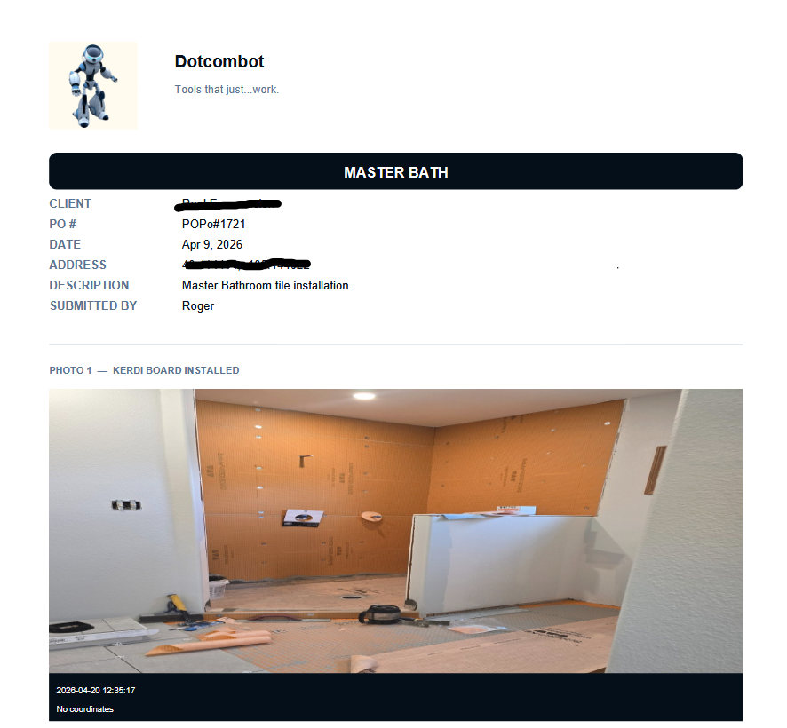 Project Log — sample GPS-stamped photo report PDF